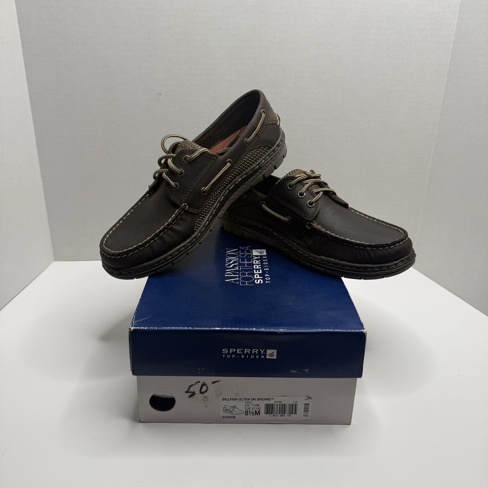 Sperry Billfish Ultra Dark Brown Boat Shoes Mens 8.5M Leather 0124339 NEW